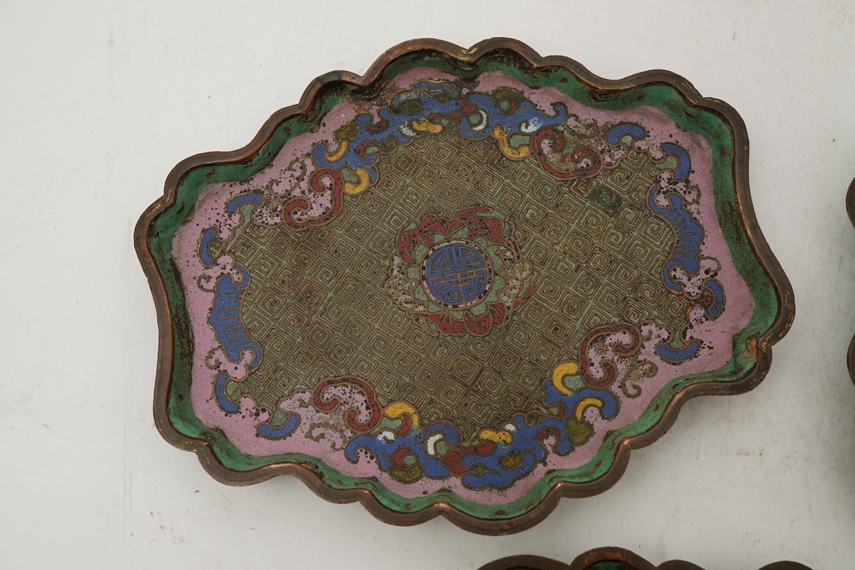Three Chinese cloisonné enamel stands or trays, 18th century